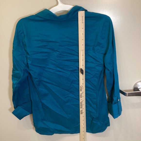 Zac & Rachel Top Womens Large Turquoise Button Front Shirt Stretch Cotton Blend - Picture 2 of 10
